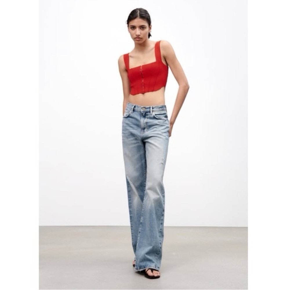 Zara Red Knit Corset Seam Top